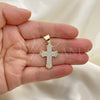 Oro Laminado Religious Pendant, Gold Filled Style Cross Design, with White Micro Pave, Polished, Golden Finish, 05.342.0049