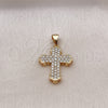 Oro Laminado Religious Pendant, Gold Filled Style Cross Design, with White Micro Pave, Polished, Golden Finish, 05.342.0049