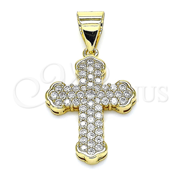 Oro Laminado Religious Pendant, Gold Filled Style Cross Design, with White Micro Pave, Polished, Golden Finish, 05.342.0049