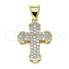 Oro Laminado Religious Pendant, Gold Filled Style Cross Design, with White Micro Pave, Polished, Golden Finish, 05.342.0049