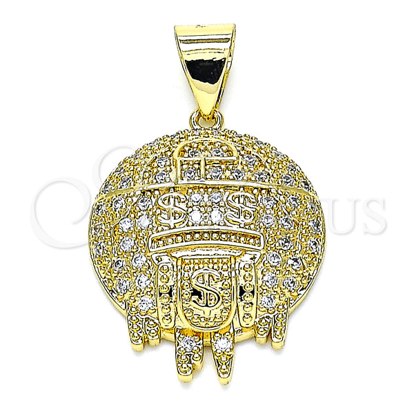 Oro Laminado Fancy Pendant, Gold Filled Style Money Sign Design, with White Micro Pave, Polished, Golden Finish, 05.342.0053