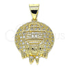 Oro Laminado Fancy Pendant, Gold Filled Style Money Sign Design, with White Micro Pave, Polished, Golden Finish, 05.342.0053