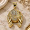 Oro Laminado Fancy Pendant, Gold Filled Style with White and Garnet Micro Pave, Polished, Golden Finish, 05.342.0054