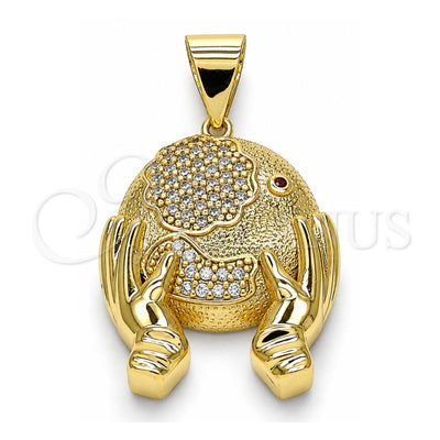 Oro Laminado Fancy Pendant, Gold Filled Style with White and Garnet Micro Pave, Polished, Golden Finish, 05.342.0054
