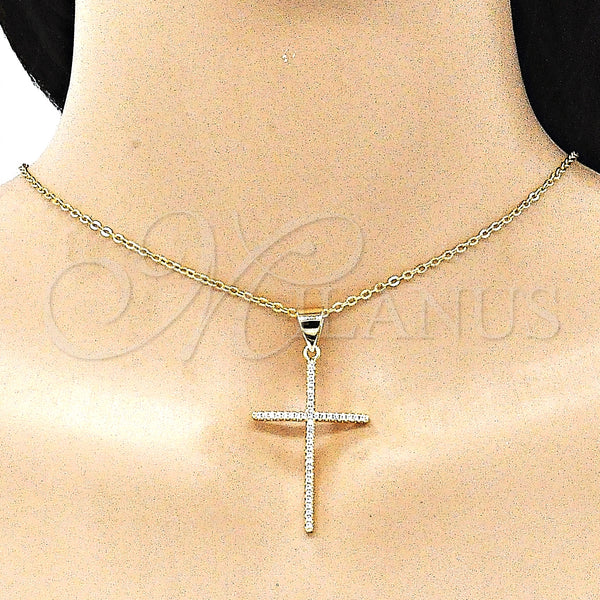 Gold Filled Pendant — Religious Pendant Cross Design with White Micro Pave — alternate product view — SKU 146167 | Oro Laminado dije — Religious Pendant cruz diseño with blanco Micro Pave — SKU 146167