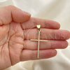 Oro Laminado Religious Pendant, Gold Filled Style Cross Design, with White Micro Pave, Polished, Golden Finish, 05.342.0056