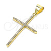 Oro Laminado Religious Pendant, Gold Filled Style Cross Design, with White Micro Pave, Polished, Golden Finish, 05.342.0056