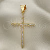 Oro Laminado Religious Pendant, Gold Filled Style Cross Design, with White Micro Pave, Polished, Golden Finish, 05.342.0056