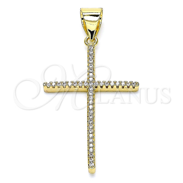 Oro Laminado Religious Pendant, Gold Filled Style Cross Design, with White Micro Pave, Polished, Golden Finish, 05.342.0056