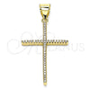 Oro Laminado Religious Pendant, Gold Filled Style Cross Design, with White Micro Pave, Polished, Golden Finish, 05.342.0056