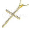 Oro Laminado Religious Pendant, Gold Filled Style Cross Design, with White Micro Pave, Polished, Golden Finish, 05.342.0057