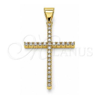 Oro Laminado Religious Pendant, Gold Filled Style Cross Design, with White Micro Pave, Polished, Golden Finish, 05.342.0057