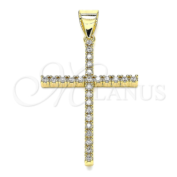 Oro Laminado Religious Pendant, Gold Filled Style Cross Design, with White Micro Pave, Polished, Golden Finish, 05.342.0057