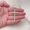 Oro Laminado Religious Pendant, Gold Filled Style Cross Design, with White Micro Pave, Polished, Golden Finish, 05.342.0058