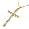 Oro Laminado Religious Pendant, Gold Filled Style Cross Design, with White Micro Pave, Polished, Golden Finish, 05.342.0058