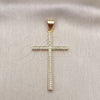 Oro Laminado Religious Pendant, Gold Filled Style Cross Design, with White Micro Pave, Polished, Golden Finish, 05.342.0058