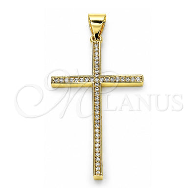 Oro Laminado Religious Pendant, Gold Filled Style Cross Design, with White Micro Pave, Polished, Golden Finish, 05.342.0058