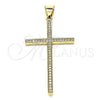 Oro Laminado Religious Pendant, Gold Filled Style Cross Design, with White Micro Pave, Polished, Golden Finish, 05.342.0058