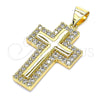 Oro Laminado Religious Pendant, Gold Filled Style Cross Design, with White Micro Pave, Polished, Golden Finish, 05.342.0059