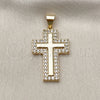 Oro Laminado Religious Pendant, Gold Filled Style Cross Design, with White Micro Pave, Polished, Golden Finish, 05.342.0059