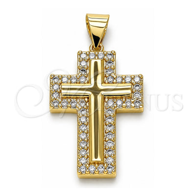 Oro Laminado Religious Pendant, Gold Filled Style Cross Design, with White Micro Pave, Polished, Golden Finish, 05.342.0059