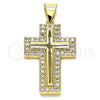 Oro Laminado Religious Pendant, Gold Filled Style Cross Design, with White Micro Pave, Polished, Golden Finish, 05.342.0059