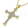 Oro Laminado Religious Pendant, Gold Filled Style Cross Design, with White Micro Pave, Polished, Golden Finish, 05.342.0060