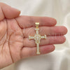 Oro Laminado Religious Pendant, Gold Filled Style Cross Design, with White Micro Pave, Polished, Golden Finish, 05.342.0060
