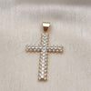 Oro Laminado Religious Pendant, Gold Filled Style Cross Design, with White Cubic Zirconia, Polished, Golden Finish, 05.342.0062