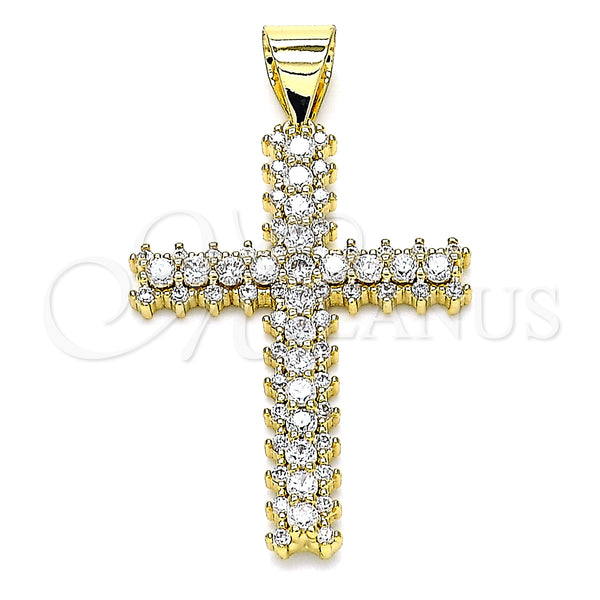 Oro Laminado Religious Pendant, Gold Filled Style Cross Design, with White Cubic Zirconia, Polished, Golden Finish, 05.342.0062