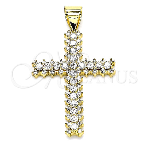Oro Laminado Religious Pendant, Gold Filled Style Cross Design, with White Cubic Zirconia, Polished, Golden Finish, 05.342.0062