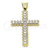 Oro Laminado Religious Pendant, Gold Filled Style Cross Design, with White Cubic Zirconia, Polished, Golden Finish, 05.342.0062