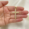Oro Laminado Religious Pendant, Gold Filled Style Cross Design, with White Micro Pave, Polished, Golden Finish, 05.342.0063