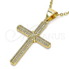Oro Laminado Religious Pendant, Gold Filled Style Cross Design, with White Micro Pave, Polished, Golden Finish, 05.342.0063