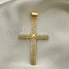 Oro Laminado Religious Pendant, Gold Filled Style Cross Design, with White Micro Pave, Polished, Golden Finish, 05.342.0063