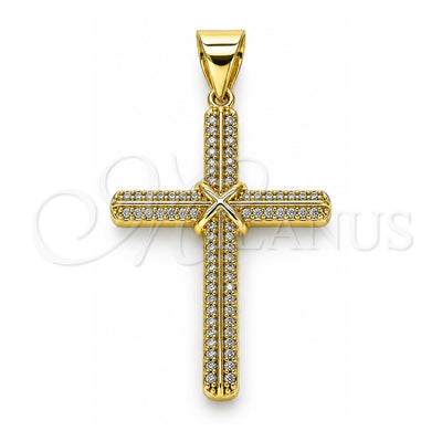 Oro Laminado Religious Pendant, Gold Filled Style Cross Design, with White Micro Pave, Polished, Golden Finish, 05.342.0063