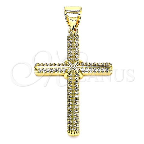 Oro Laminado Religious Pendant, Gold Filled Style Cross Design, with White Micro Pave, Polished, Golden Finish, 05.342.0063