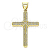 Oro Laminado Religious Pendant, Gold Filled Style Cross Design, with White Micro Pave, Polished, Golden Finish, 05.342.0063