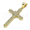 Oro Laminado Religious Pendant, Gold Filled Style Cross Design, with White Micro Pave, Polished, Golden Finish, 05.342.0064