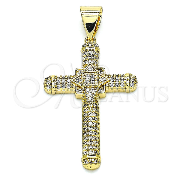 Oro Laminado Religious Pendant, Gold Filled Style Cross Design, with White Micro Pave, Polished, Golden Finish, 05.342.0064