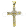 Oro Laminado Religious Pendant, Gold Filled Style Cross Design, with White Micro Pave, Polished, Golden Finish, 05.342.0064