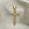 Oro Laminado Religious Pendant, Gold Filled Style Cross Design, with White Micro Pave, Polished, Golden Finish, 05.342.0065