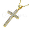 Oro Laminado Religious Pendant, Gold Filled Style Cross Design, with White Micro Pave, Polished, Golden Finish, 05.342.0065