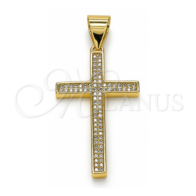 Oro Laminado Religious Pendant, Gold Filled Style Cross Design, with White Micro Pave, Polished, Golden Finish, 05.342.0065