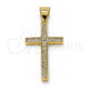 Oro Laminado Religious Pendant, Gold Filled Style Cross Design, with White Micro Pave, Polished, Golden Finish, 05.342.0065