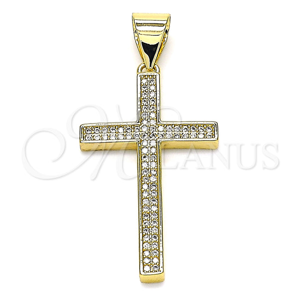 Oro Laminado Religious Pendant, Gold Filled Style Cross Design, with White Micro Pave, Polished, Golden Finish, 05.342.0065