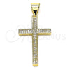 Oro Laminado Religious Pendant, Gold Filled Style Cross Design, with White Micro Pave, Polished, Golden Finish, 05.342.0065