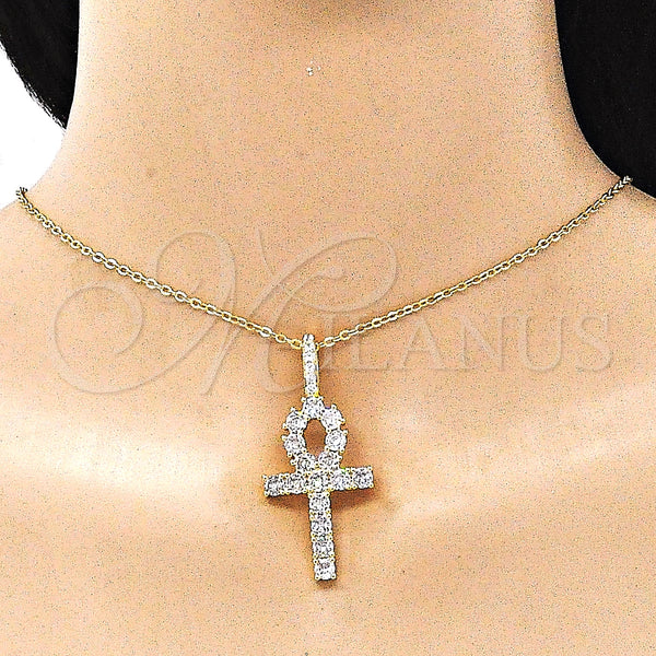 Gold Filled Pendant — Religious Pendant Cross Design with White Cubic Zirconia — alternate product view — SKU 146177 | Oro Laminado dije — Religious Pendant cruz diseño with blanco Cubic Zirconia — SKU 146177