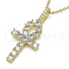 Oro Laminado Religious Pendant, Gold Filled Style Cross Design, with White Cubic Zirconia, Polished, Golden Finish, 05.342.0066