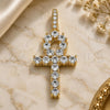 Oro Laminado Religious Pendant, Gold Filled Style Cross Design, with White Cubic Zirconia, Polished, Golden Finish, 05.342.0066